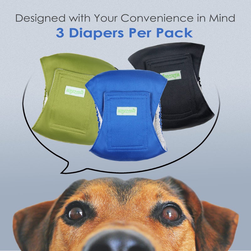 wegreeco Washable Dog Diapers - Washable Male Dog Belly Wrap - Pack of 3 - (Black,Blue,Olive,X-Small) - Image 2